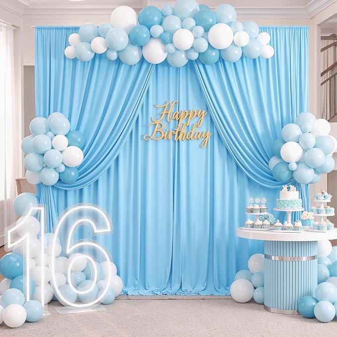 40ftx10ft Wrinkle Free Baby Blue Backdrop Curtains - Image 4