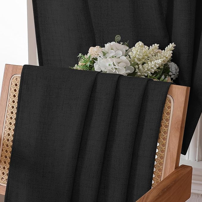 Tollpiz Short Linen Curtains Living Room Rod Pocket Semi Sheer Curtain Burlap - Image 6