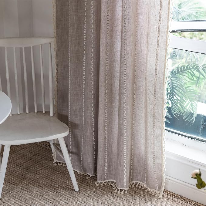 RoomTalks Tan Rustic Farmhouse Linen Kitchen Curtains 54 Inch Length Country - Image 5