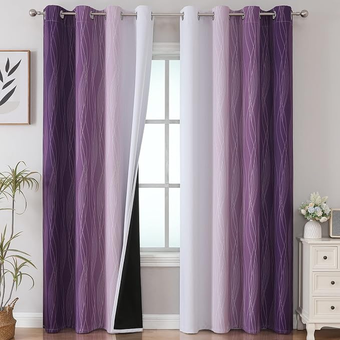 Ombre Blackout Curtains 102 Inches Long 2 Panels Set, Full Room Darkening by ESTELARTEXTILER