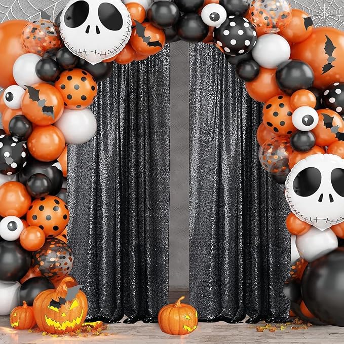 Sugargirl Black Sequin Backdrop Curtain 8FTx8FT Glitter Black Background Drapes - Image 2