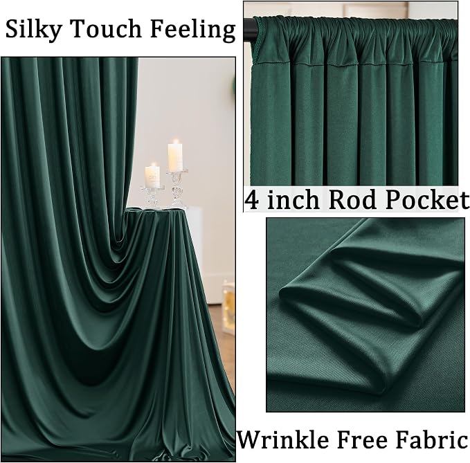 50ftx10ft Wrinkle Free Hunter Green Backdrop Curtains - Image 2