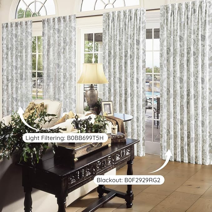 Kayne Studio Grey Jacobean Floral Rod Pocket Semi Sheer Curtains 84 Inches | - Image 6