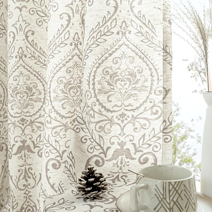 Linen Curtains 80 inch Length for Living Room, Linen Printed Curtains Grommet - Image 2