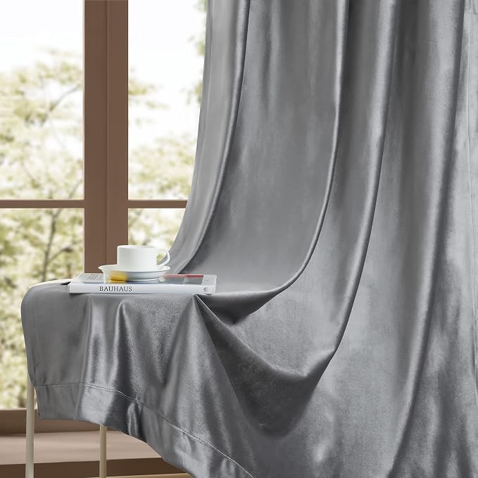 BULBUL Velvet Grey Grommet Blackout Curtains 63 inch - Image 6