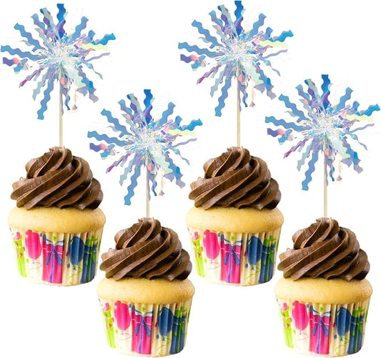 Gyufise 30Pcs Foil Firework Cupcake Toppers Happy Birthday Cake Toppers Tinsel by Gyufise