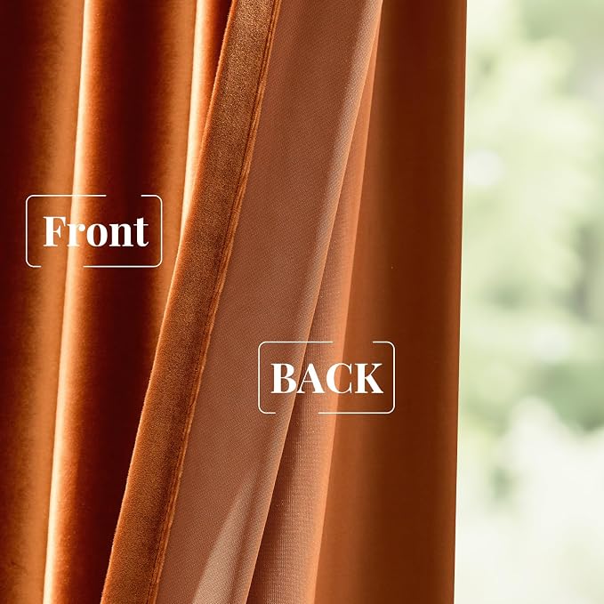 BULBUL Velvet Burnt Orange Blackout Curtains 96 inch Long - Image 7