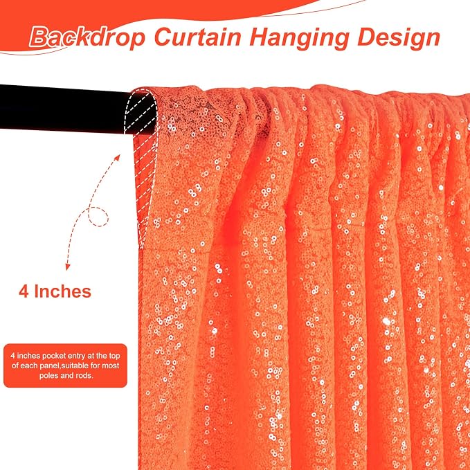 Orange Party Decor Sequin Curtains 4Pcs 2FTx8FT Halloween Photo Backdrop - Image 3