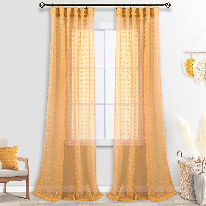 Boho Back Tab Sheer Mustard Yellow Curtains 96 Inches Long - Image 7