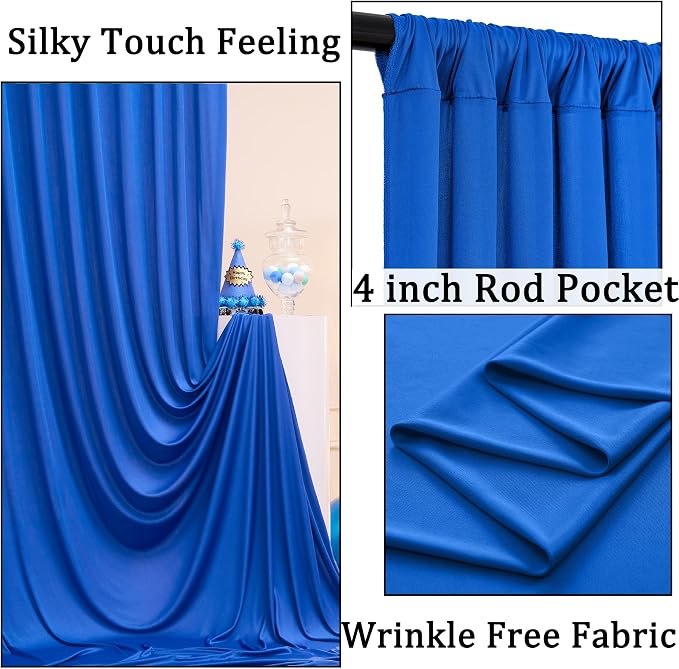 Wrinkle Free 10x8 ft Royal Blue Backdrop Curtains - Image 2