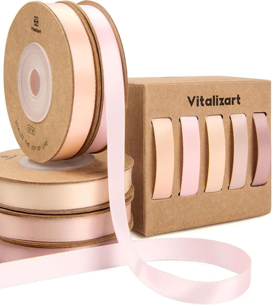 Vitalizart Pink Ribbons for Crafts 3/8" x 50Yds Double-Faced Satin Ribbon | by Vitalizart