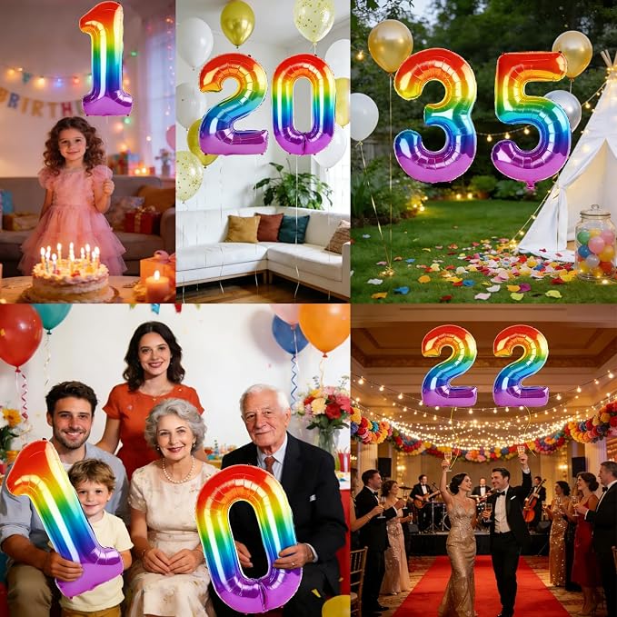 40 Inch Number 35 Balloons for 35th Birthday Party Decorations, 0-100 Rainbow - Image 7