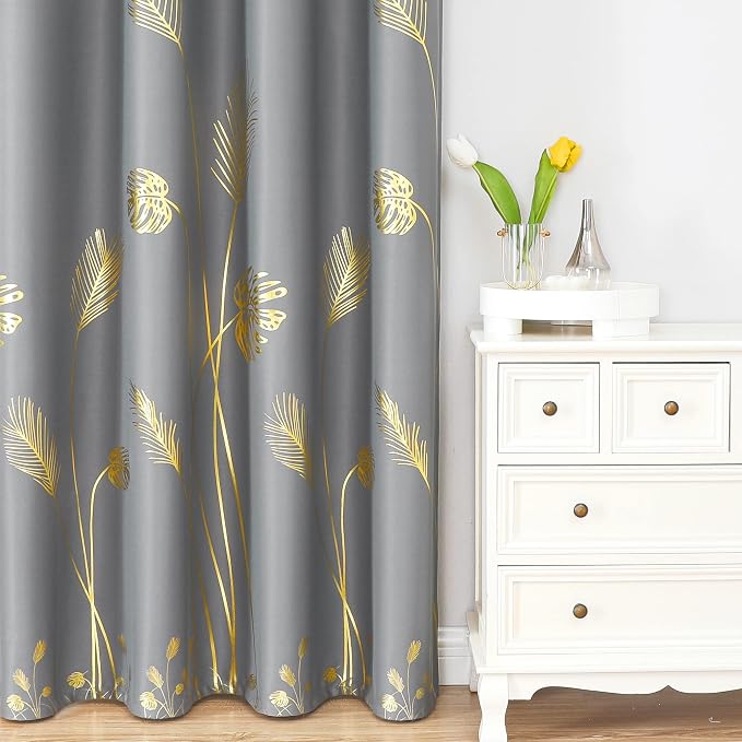 Foil Print Gold Palm Tree Curtains Blackout Curtains 96 Length Energy Saving - Image 2