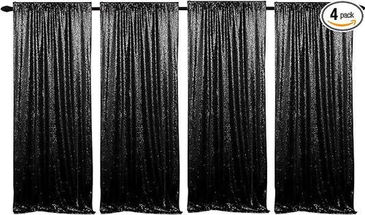 JYFLZQ Black Sequin Backdrop Curtains 2ft x 8ft 4 Panels Glitter Photo Booth by JYFLZQ