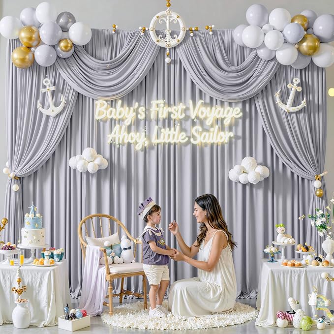 10 ft x 10 ft Wrinkle Free Silver Backdrop Curtain - Image 3