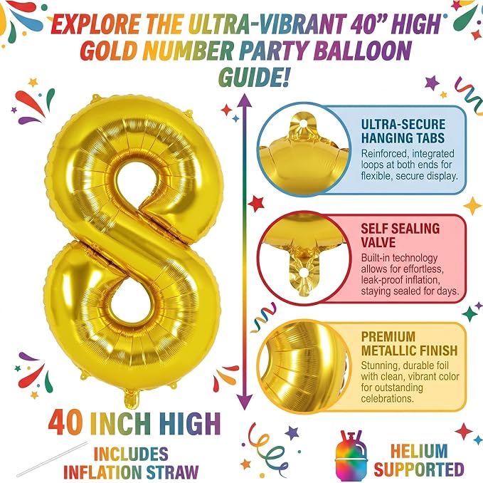 40 Inch Gold Number 8 Foil Balloon - Image 2