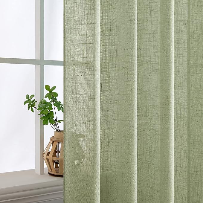 MIULEE Sage Green Linen Curtains 52x102 Inch Length 2 Panels - Image 5