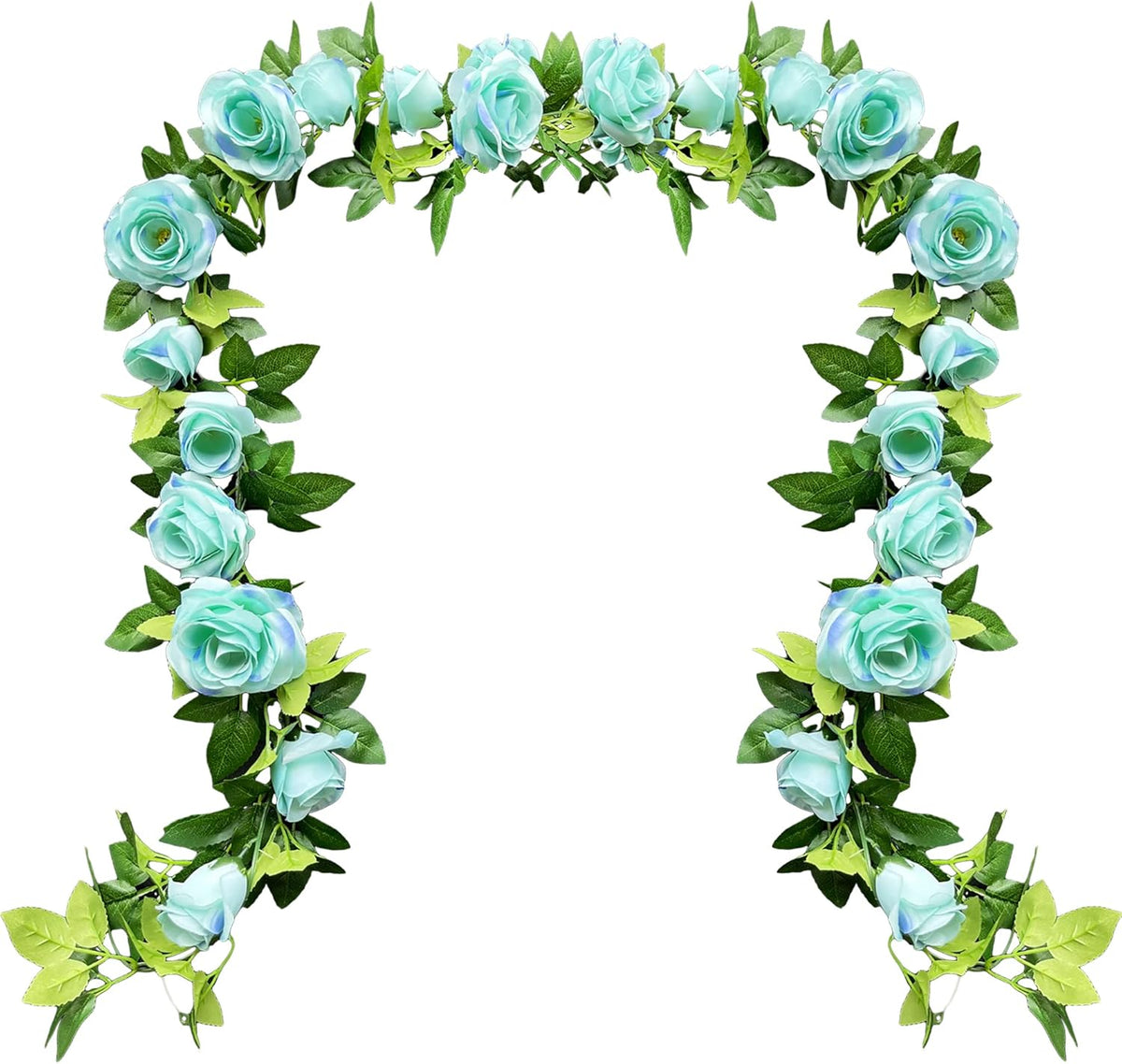 UKELER 2 Pack Artificial Flower Garland Fake Rose Vine Artificial Flowers Green&Blue Hanging Roses for Wedding Arch Party Garden Craft Home Decor