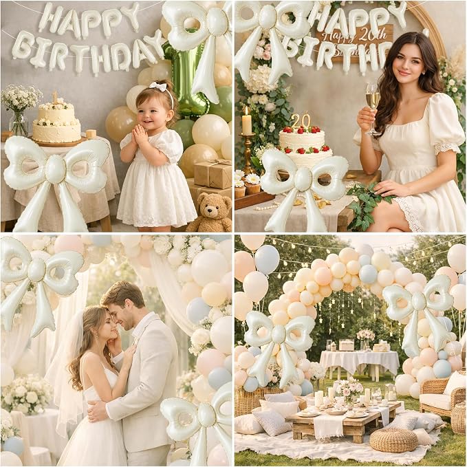 4 Pcs Cream Bow Balloons, 31”Huge Beige Bow Aluminum Foil Balloons - Image 4
