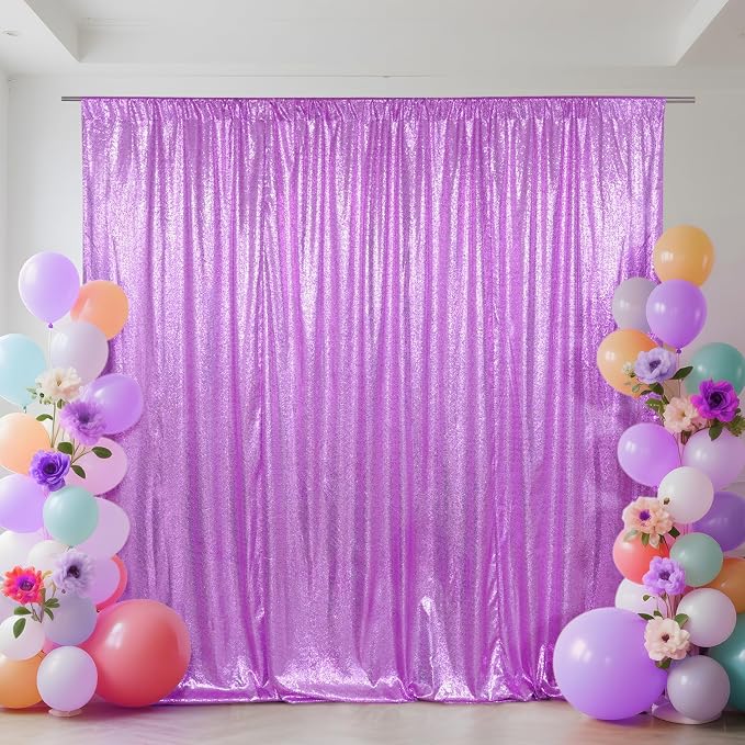SquarePie 8x8ft Lavender Sequin Backdrop, High Density Non-Transparent Glitter by SquarePie