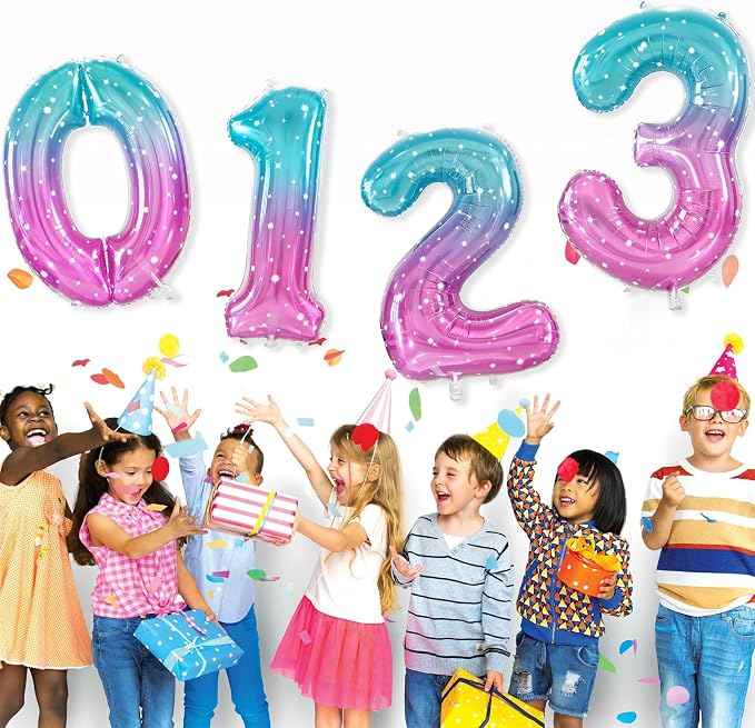 Number 1 Foil Balloon with Crown, 40-Inch Gradient | Gradient star print number - Image 3