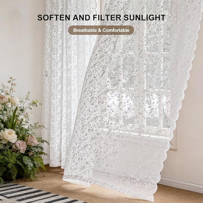Anmao Vintage Lace Sheer Curtains 84 Inches Long - Image 2