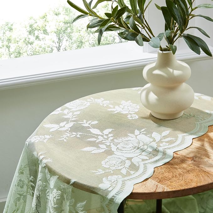 Sage Kitchen Curtains 30 Inch Length Rod Pocket Light Filtering Sheer Lace Cafe - Image 5