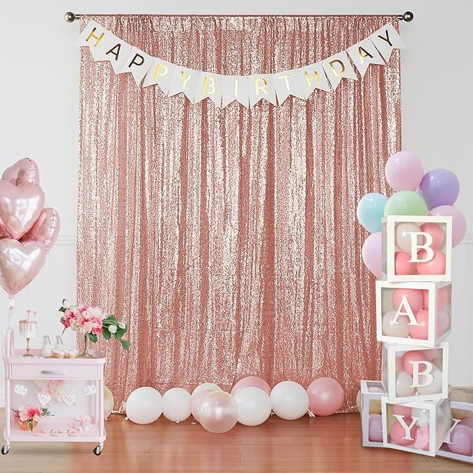Sugargirl Rose Gold Sequin Backdrop Curtain 4FTx8FT Glitter Rose Gold - Image 3
