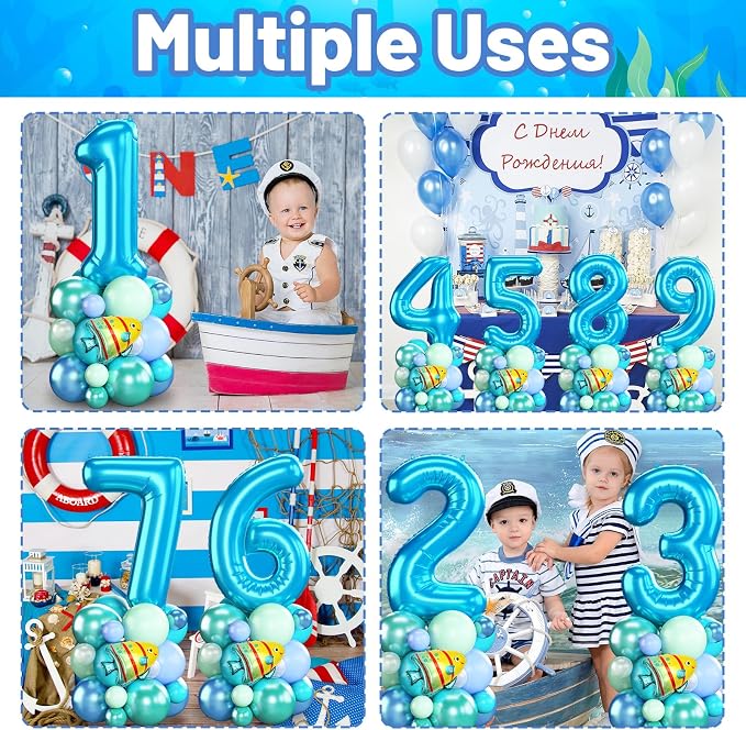 40 Inch Blue Number 8 Balloon Ocean Under the Sea Number Eight Foil Balloons - Image 5