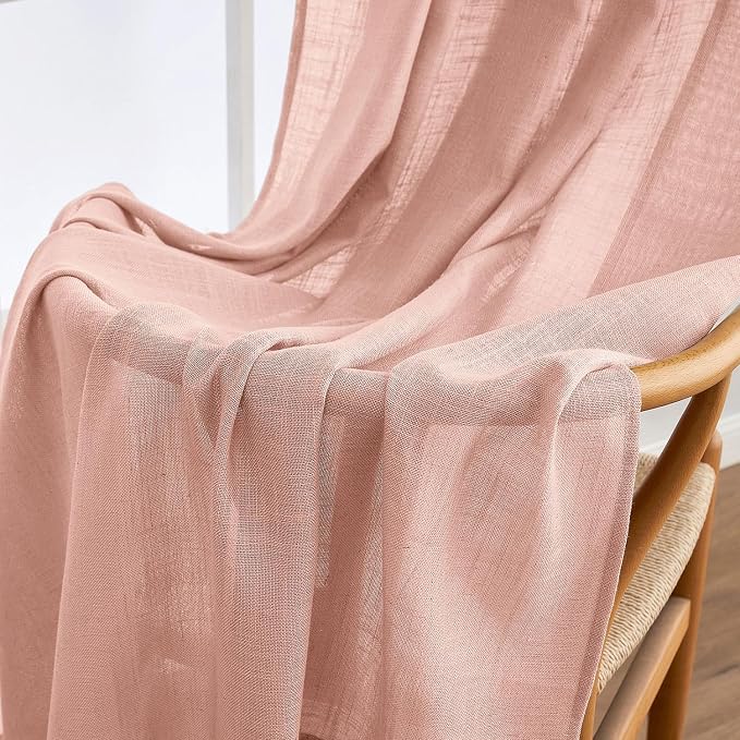 MIULEE Blush Pink Linen Curtains 52x84 Inch Length 2 Panels - Image 6