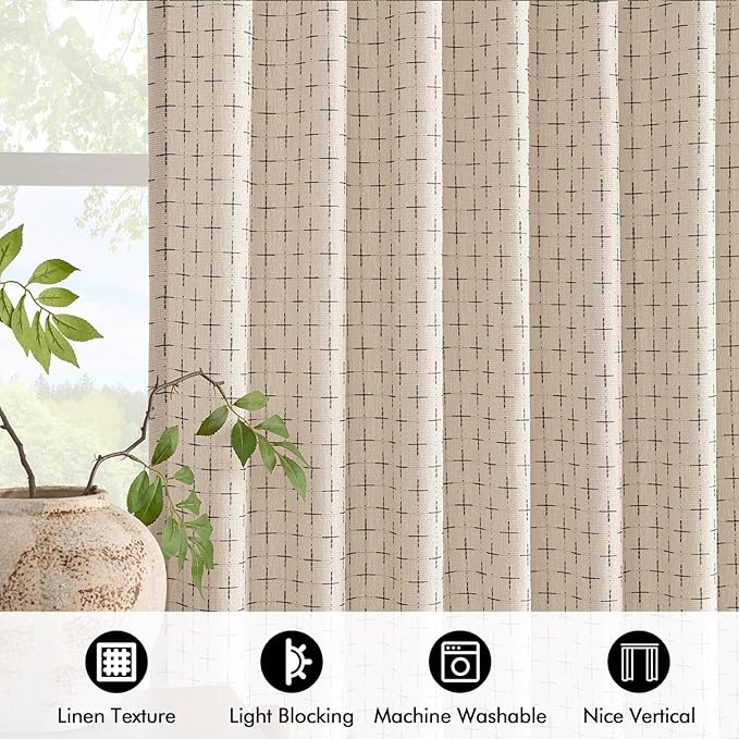 MIULEE Patterned Farmhouse Linen Curtains, Back Tab - Image 4