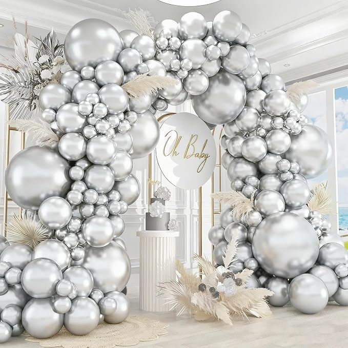 412pcs Metallic Silver Balloon Garland Arch Kit 18 12 10 5 Inch Different Sizes by PAXILE