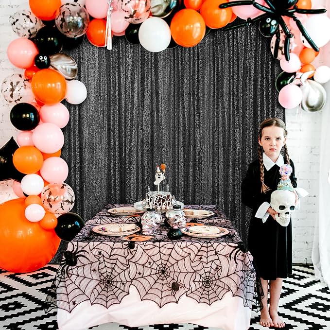 Hahuho Black Sequin Backdrop Curtain, Party Decoration（2 Panels, 2FT x 8FT - Image 4