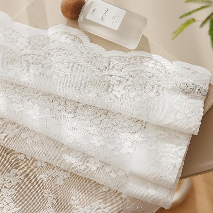 Anmao Vintage White Lace Curtains 84 Inches Long 2 Panels Set, Romantic Elegant - Image 8