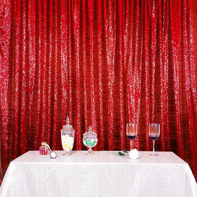 SquarePie 6x8ft Red Sequin Backdrop, High Density Non-Transparent Glitter - Image 9