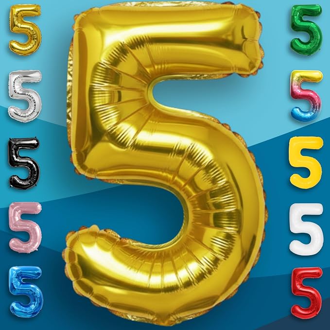 Gold Number Balloon 5 Mylar Foil Balloons 32 inch - Image 5