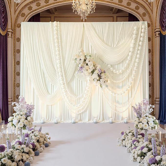 50ft x 10ft Wrinkle Free Ivory Backdrop Curtains - Image 3