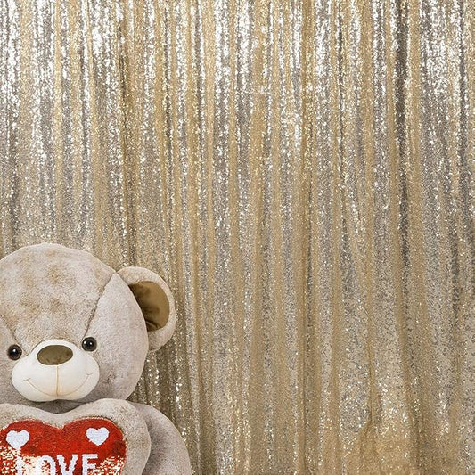 JYFLZQ Champagne Sequin Backdrop Curtains 7ft x 7ft 1 Panel Glitter Photo Booth by JYFLZQ