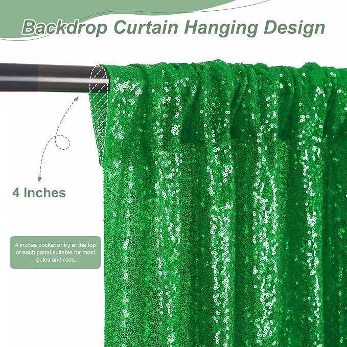 Green Sequin Backdrop Curtains-4 Panels 2FTx8FT Green Backdrop - Image 4