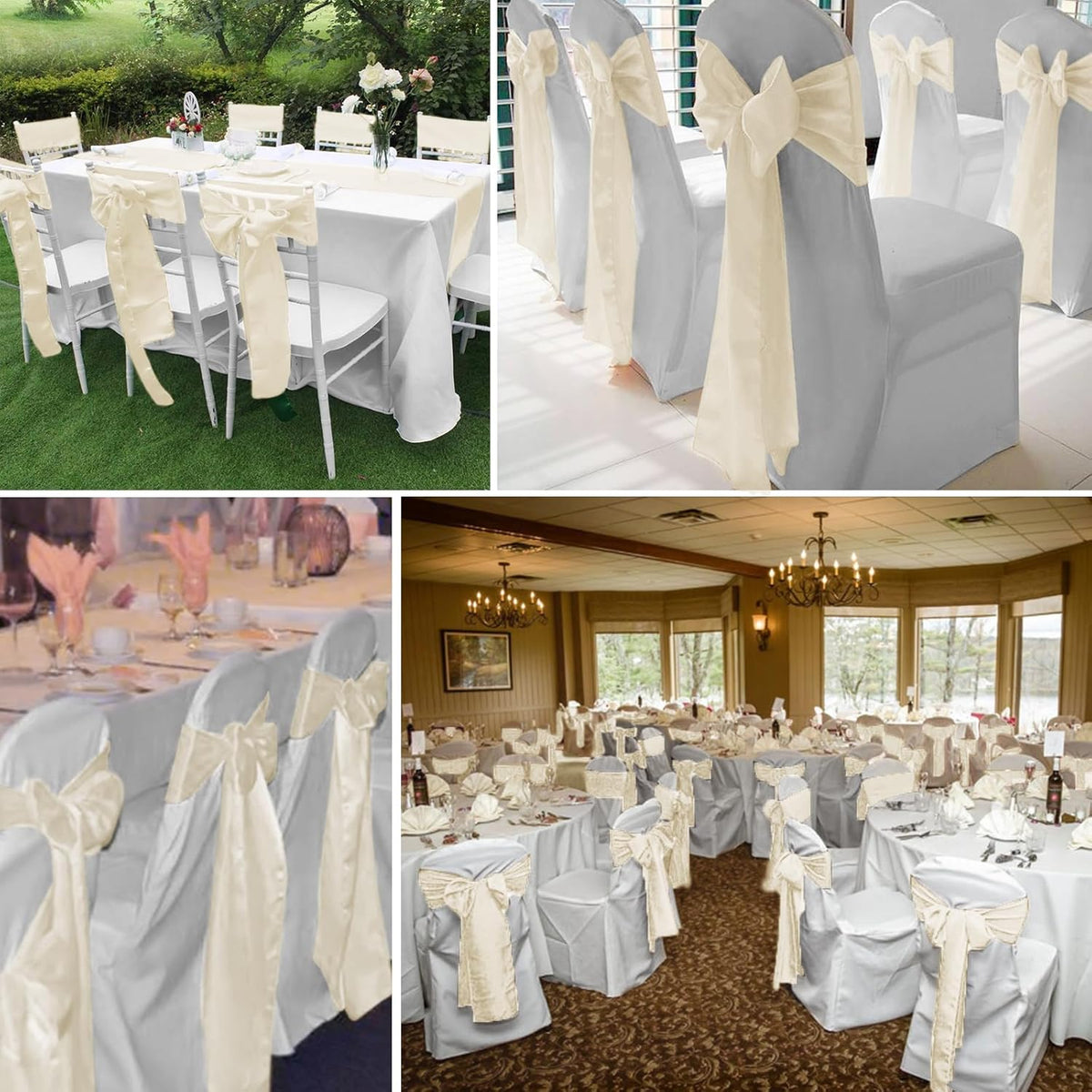 fani 60 PCS Ivory Satin Chair Sashes Bows Universal Chair Cover for Wedding Reception Restaurant Event Decoration Banquet,Party,Hotel Event Decorations (7 x 108 inch)