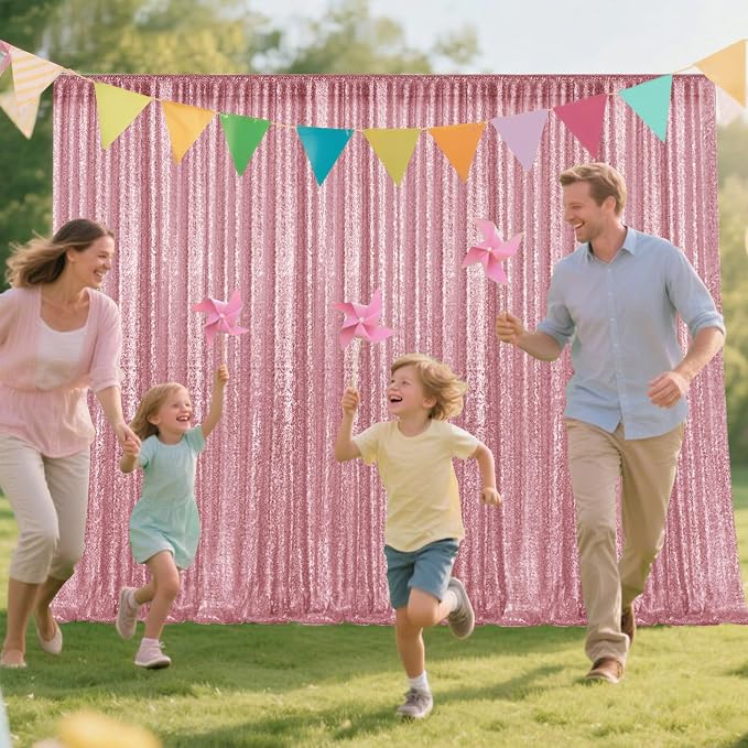4×8FT-2PCS Light Pink Sequin Backdrop Curtains Panels, Photography Backdrop - Image 3