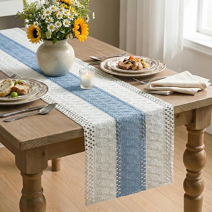 Artoid Mode Sky Blue Farmhouse Rustic Table Runner 12x60 Inch | Seasonal - Image 4