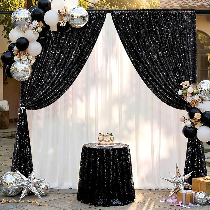 Black Sequin Backdrop Curtains-1 Panel 5FTx8FT Black Backdrop - Image 6