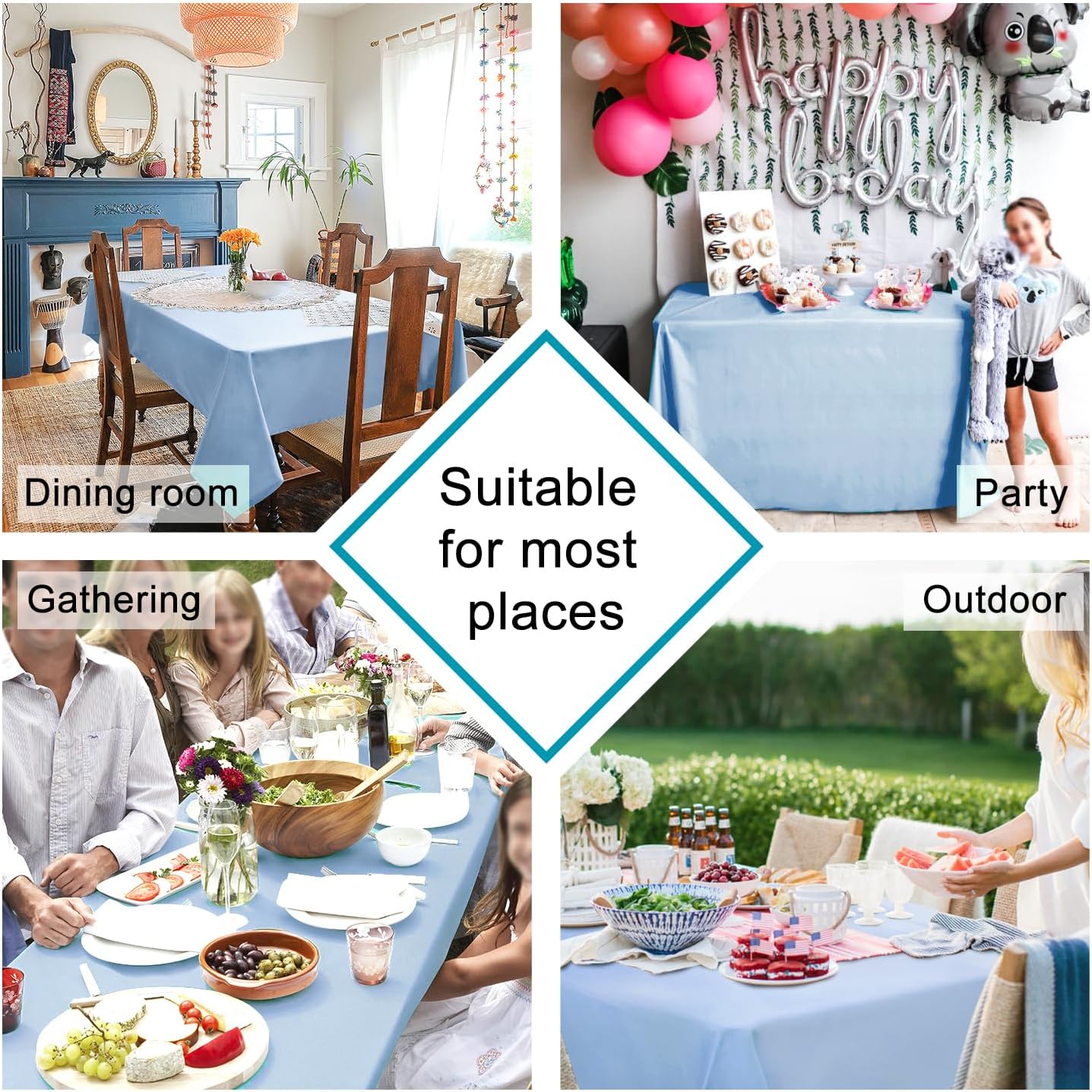 Hiasan Dusty Blue Square Tablecloth - Waterproof Spillproof and Wrinkle Resistant Washable Polyester Table Cloth for Dining Party, 54 x 54 inch