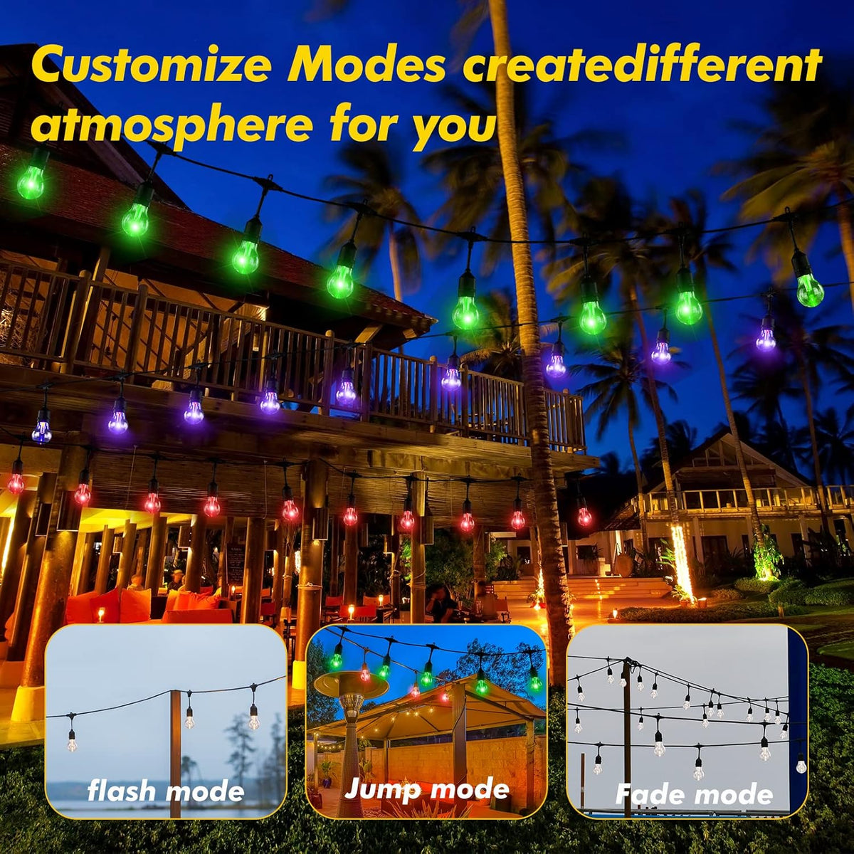 96FT Solar Outdoor String Lights with Remote, 30 Shatterproof Edison Bulbs, Dimmable Color Changing Commercial Patio Lights for Cafe, Yard, Garden, Bistro