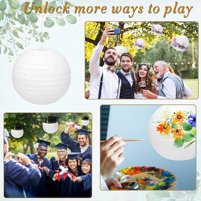 24 Packs White Paper Lanterns 8 Inch Chinese Japanese Hanging Paper Lanterns - Image 4