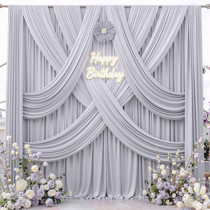 50 ft x 10 ft Wrinkle Free Silver Backdrop Curtain - Image 3