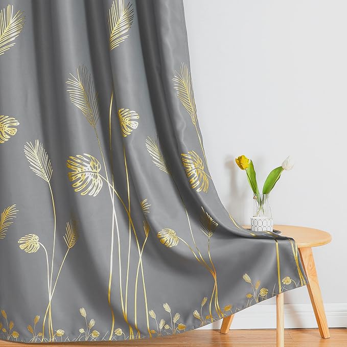 Gold Palm Leaf and Wheat Unique Design Pattern Blackout Curtains Energy Saving - Image 7