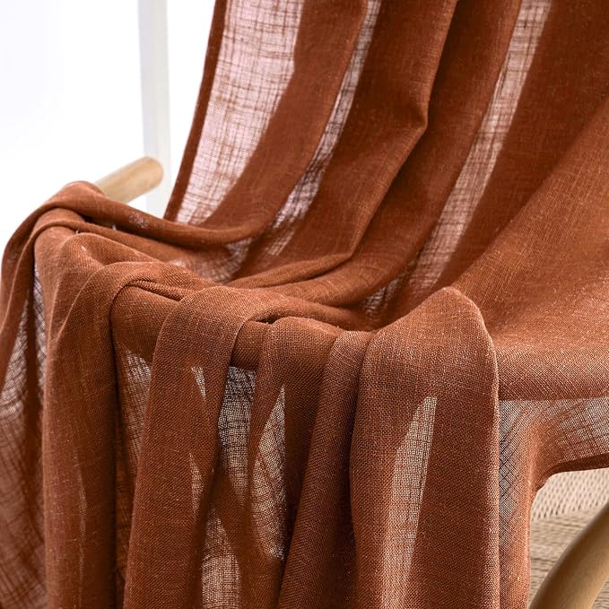 MIULEE Burnt Orange Fall Linen Curtains 52x108 Inches - Image 6