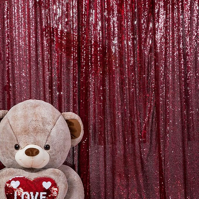 JYFLZQ Burgundy Sequin Backdrop Curtains 2ft x 8ft 4 Panel Glitter Photo Booth - Image 2
